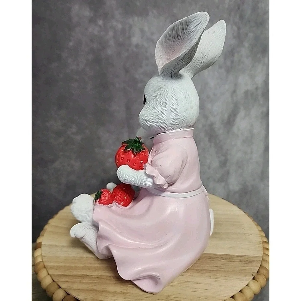 Easter Bunny Rabbit Momma and Baby Bunny With Strawberries Figure Figurine Resin